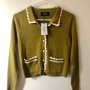Olive Scalloped Cardigan Size L